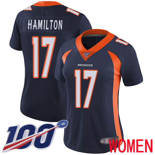 Women Denver Broncos #17 DaeSean Hamilton Navy Blue Alternate Vapor Untouchable Limited Player 100th Season Football NFL Jersey